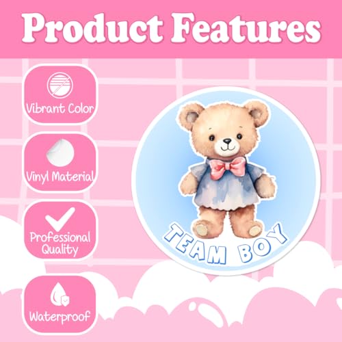 Pack 90 Pcs Team Boy Or Team Girl Stickers for Gender Reveal Party Favors Kids Boys Girls Toddlers Baby Shower Funny Aesthetic Cute Bear Sticker Round Waterproof Vinyl Decals Bulk - color: Bear A20