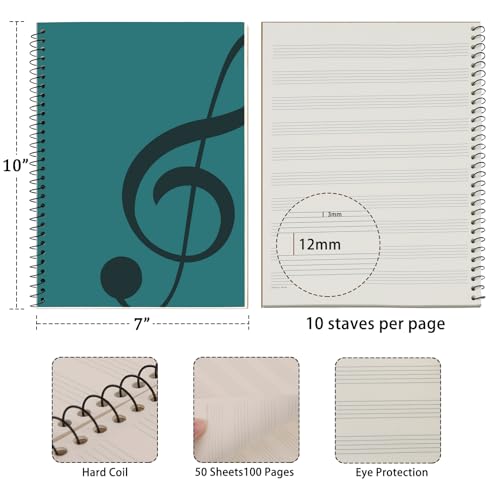 Music Notebook Composition Manuscript Staff Notebook with 100 Pages 10.24x7.5 inch/26x19cm, Green - color: Green
