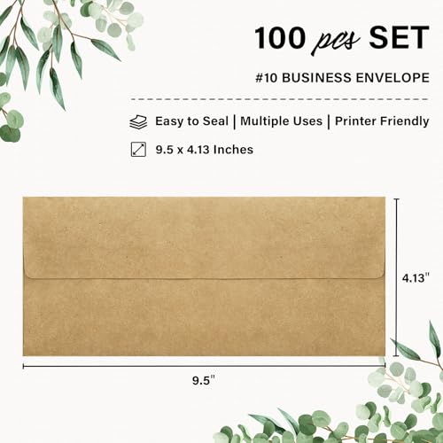 100 Pack #10 Kraft Paper Envelopes Letter Size Self Seal Business Envelopes - color: Kraft, size: 100 Pack