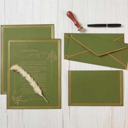 50 Pack Stationery Set with Envelopes, Olive Green, 8.5x11 Inches - color: Olive Green, size: 8.5x11 Inches
