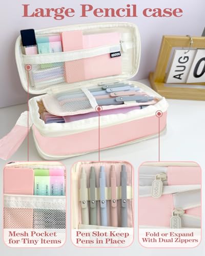 JIZHIYUAN 54PC Aesthetic School Supplies with Pink Pencil Case for Students - color: Pink