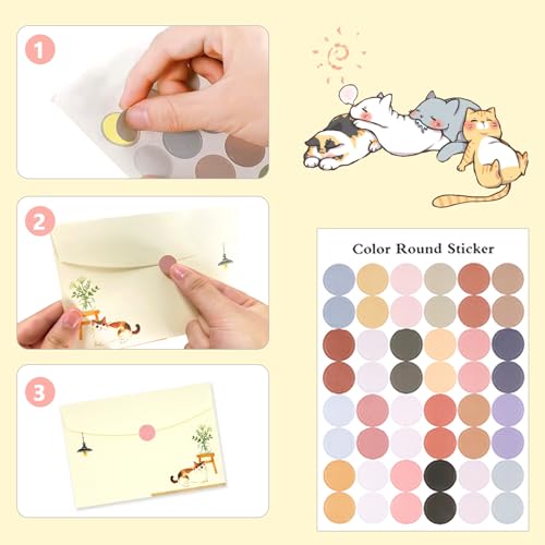 37 Pcs Stationery Paper Envelopes Set | Includes 24 Writing Paper & 12 Envelopes & 48 Stickers, Cat Letter Writing and Stationery Paper Envelopes(4Style) - color: Cute Cat