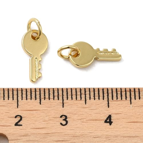 KitBeads 15Pcs Mini Key Charms Brass Lovely Key Metal Vintage Real 18K Gold Plated Pendants for Jewelry Making Bracelets Earrings Necklace Bulk
