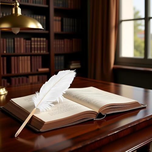 GANPUB 2Pcs White Retro Feather Ballpoint Pen, Exquisite Pen Refillable Ballpoint Pen for Wedding Office Business Gift Pens for Signing Artwork Journal Office Supplies