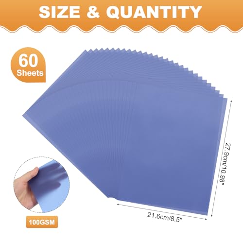 MECCANIXITY 60 Sheet Colored Vellum Paper 8.5" x 11", 100gsm Translucent Printable Vellum Sheets for Printing Wedding Invitations Inkjet Laser Printer, Deep Blue - color: Deep Blue