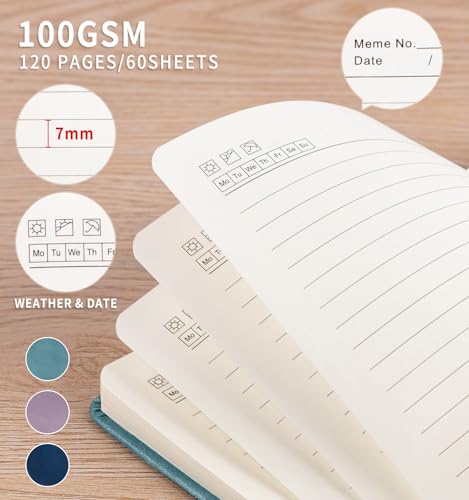 3 Pack Pocket Notebooks A6 Small Notebook Total 360 Pages 100 GSM | Journaling Notebooks For Note Taking Journals For Writing Mini Note Pads With Pen Holder Thick Paper - color: Deep Blue&Aegean Blue&Smoky Purple