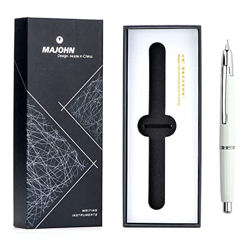 erofa Majohn A2 Press Fountain Pen Extra Fine Nib with Box, Retractable White Resin Ink Pen with Converter Writing Pen Set (Silver Clip Version) - color: White--Silver Clip