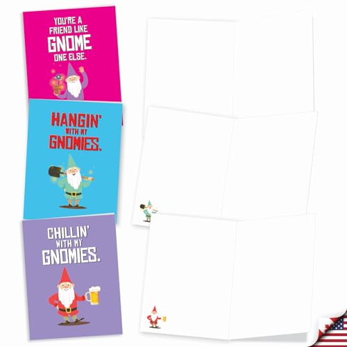 The Best Card Company - 20 All Occasion Note Cards (4 x 5.12 Inch) - Blank Boxed Set (10 Designs, 2 Each) - Friendly Garden Gnomes AM6441OCB-B2x10-NB - style: Friendly Garden Gnomes