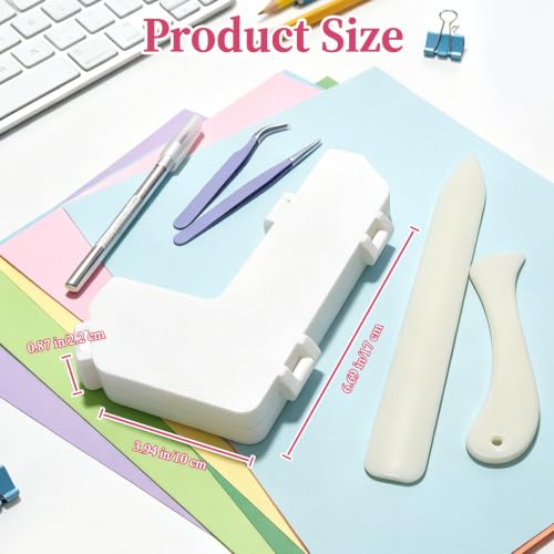 FOWSRHRG Paper Crafting Alignment Guide Set, 7 Pcs Paper Crafting Alignment Guides with Case Tweezer Craft Knife, Color-Coded Tools, Precision Layering Matting Spacers for Scrapbooking DIY Crafts