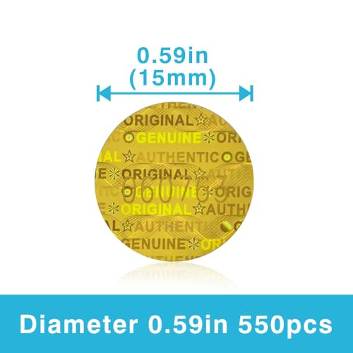 0.59 in High Security Tamper Evident Seal Warranty Void Original Genuine Authentic Hologram Labels/Stickers w/Unique Sequential Serial Numbering Tamper Proof Stickers (550) - style: Glod 0.59in 550pcs