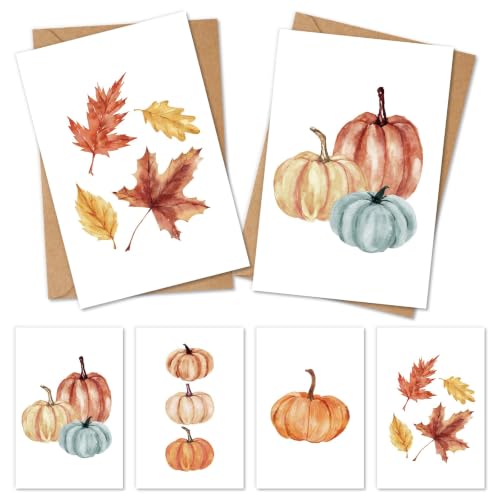 Whaline 24 Pack Greeting Cards with Envelope & Sticker, Fall Leaves Pumpkin