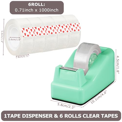 Desktop Tape Dispenser Green,Weighted Nonskid Base,Includes 6 Rolls of Tape - color: Green (6pcs Tape)