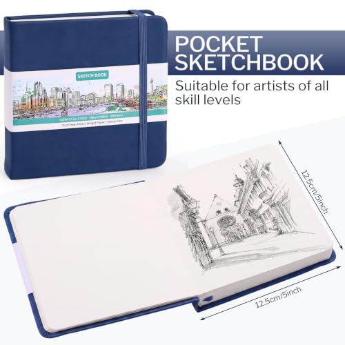Sketch Book 5 x 5 Inch Navy Blue Small Sketchbook,80 Sheets Drawing Pad - color: Navy Blue