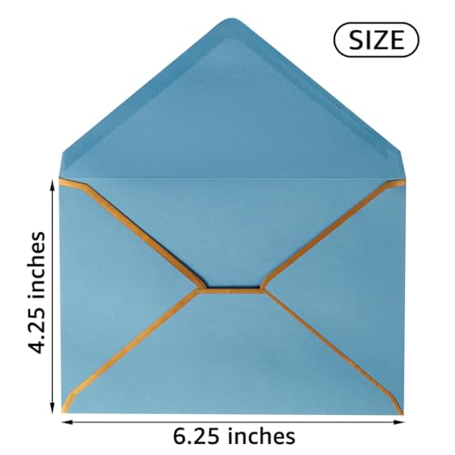 50 Pack A4 Envelopes Dusty-Blue 4x6 with Gold Border, 4.25x6.25 - color: Dusty-Blue, size: A4 (4.25x6.25)