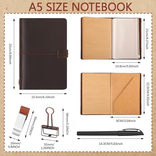 Thenshop Leather Travel Notebook 3 Inserts,Coffee Color,A5 Size | Refillable Travel Journal with Pen Holder and Clip, Passport Notebook Accessories for Organizing Notes, Handmade Diary - color: Coffee Color, size: A5 Size