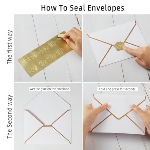 50 Pieces 4x6 Envelopes with Gold Stickers, White, 4.25 x 6.25 Inch | Gold Border Included, For Greeting Cards and Invitations - color: White, size: A4-4x6