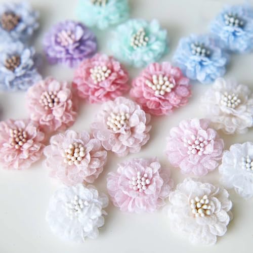 2.5cm / 0.98" Sewing on Fabric Flowers, Mini Lace Chrysanthemum Appliqué, Wedding Dress Embellishments, Floral Decor, Craft Supplies, DIY Doll Dresses (2 PCS) - color: White