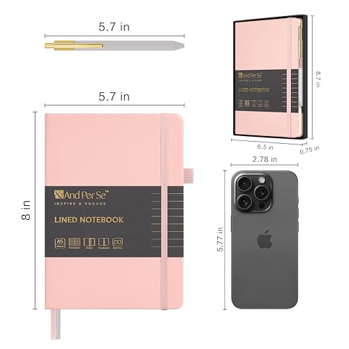 &And Per Se Lined Journal and Pen Set, A5 Leather Hardcover Notebook with Pen & Stationary Set, 160 Pages 100GSM Thick Ruled Paper Journal for Business Work Writing (Pink, Gift Set) - color: Pink