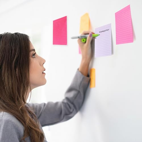 9 Pack Lined Sticky Notes 4X6 in Post Sticky Notes with Lines, Large Ruled Post Sticky Colorful Super Sticking Power Memo Pads Strong Adhesive (Pink Themed) - color: Light Pink, Red, Light Purple
