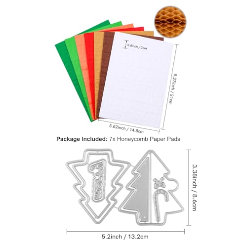 BAOFALI 8Pcs/Set Honeycomb Paper Pads and Christmas Tree Cutting Dies Set Whit Magnets Position.for DIY 3D Craft and Pop-Up Cards; 30 Layers 2cm Glue line Crafts Cardmaking Embellishments - color: Winter Christmas+Dies