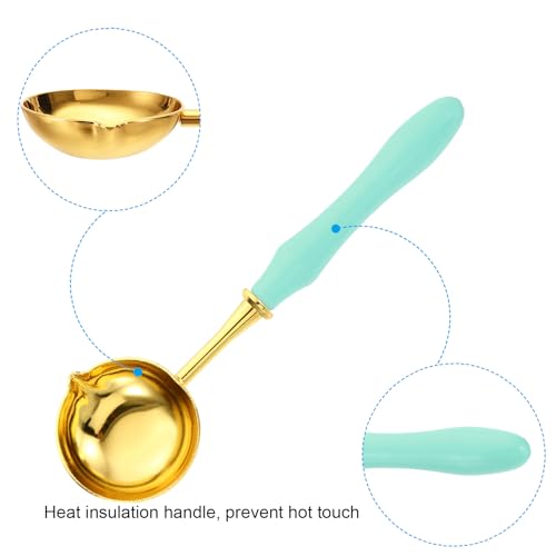 PATIKIL 5" Wax Seal Spoon, 1Pcs Wax Sealing Melting Spoon Brass Vintage Wooden Handle Wax Spoon for Wax Seal Stamp Envelope Art Craft Projects, Light Green