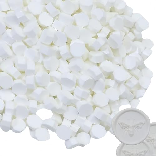 400pcs White Wax Seal Beads Premium Sealing Wax Beads, Octagon Seal Stamp Pellets Refill Pack for Wedding Invitations Sealing Stamp Bead Xmas Gift Wrapping & Bridal Crafts (White) - color: White