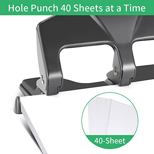 AFMAT 3 Hole Punch Heavy Duty, 40-Sheet Three Hole Punch, 50% Reduced Effort, 3 Hole Puncher for Binder w/Large Chip Tray, 9/32" Holes Diameter, Metal Paper Puncher for Home/Office/School, HP16 - color: Gray