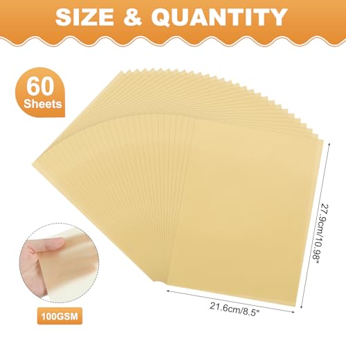 MECCANIXITY 60 Sheet Colored Vellum Paper 8.5" x 11", 100gsm Translucent Printable Vellum Sheets for Printing Wedding Invitations Inkjet Laser Printer, Gold - color: Gold