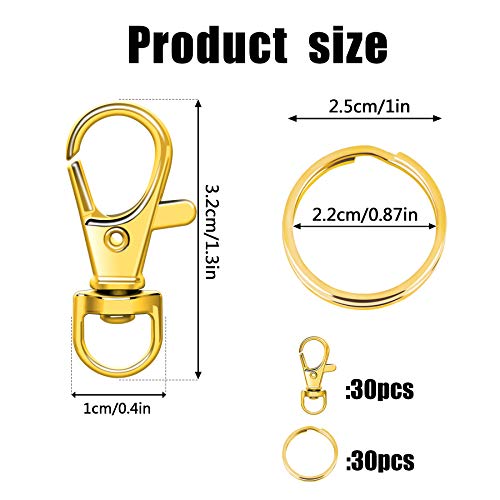 SANNIX 60pcs Gold Swivel Snap Hooks with Key Rings,Keychain Clip Hooks - color: Gold