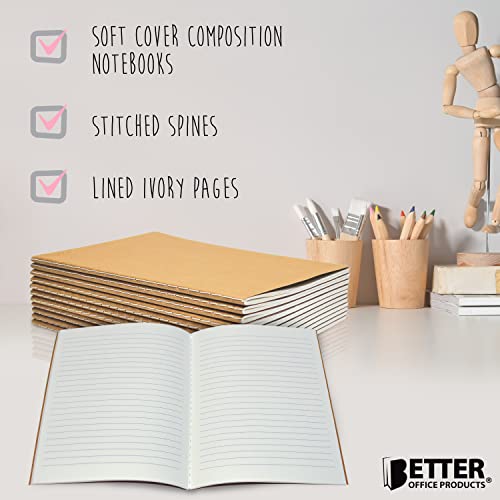Better Office Products Kraft Notebooks with Lined Paper, 24 Pack, 8.3 in x 5.5 in, A5 Size, 60 Lined Ivory Pages, 80 gsm, Soft Cover Composition Notebooks, Stitched Spines, Kraft Travel Journals - style: 24 Pack