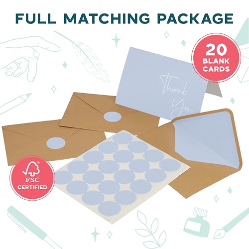 VNS Creations Thank You Cards With Envelopes - 20 Pack 4 x 6 - Light Blue - color: Light Blue, size: 20 Pack - 4" x 6"