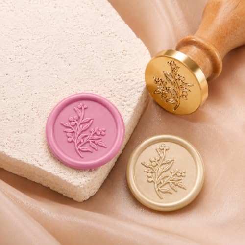 Wild Fruit Wax Seal Stamp, Botanical Theme Brass Stamp with Wooden Handle - color: Wild Fruit Flower