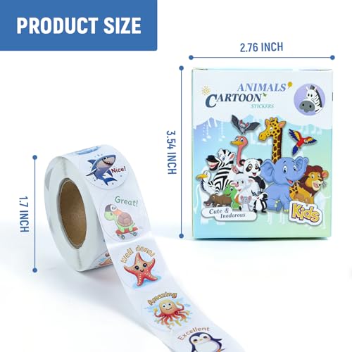Reward Stickers 3 Rolls 1500 PCS for Students, Fun Colorful Animal Designs Stickers for Teachers, School, Party, Homework Rewards, Gifts, Classroom Must Haves (1 Inch)