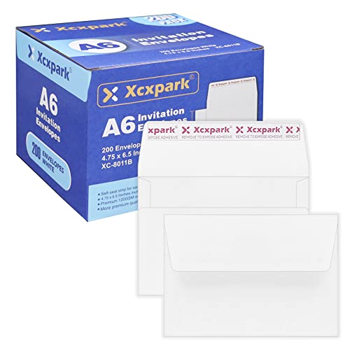 Xxcxpark 200 Qty Printable A6 Invitation Envelopes 4.75 x 6.5 Cards, Self Seal 120GSM white Paper Envelopes for Invitations, Papers, Photos, Documents, Wedding, Baby Shower, Easy to Seal and Peel - color: White, size: 200 Qty A6 Envelopes (4.75" x 6.5")