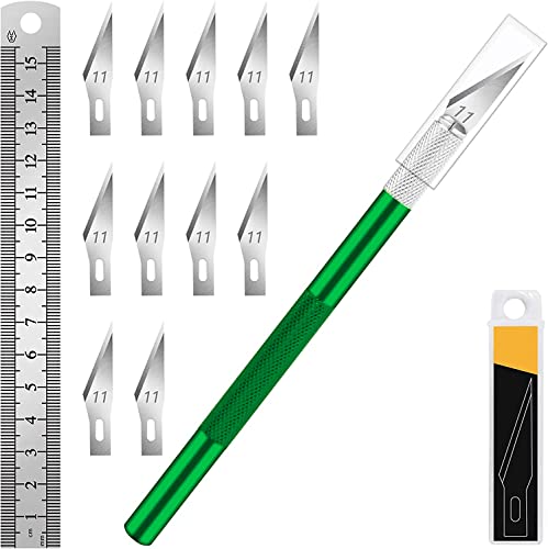 DIYSELF Craft Knife with 10 Extra #11 Blades, Precision Hobby Knife Set with Steel Ruler, Exacto Knife for Crafting, Polymer Clay, Pottery, Paper, Vinyl, Stencil & Model Making (Green) - color: Green-10blades