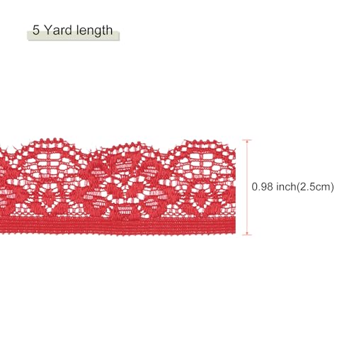 MECCANIXITY Lace Trim Vintage Crochet 0.98" x 5yards Red Lace Ribbon for DIY Scrapbooking Clothes Fabric Wedding Decoration Gift Wrap - color: Red, size: 1" x 5 Yards