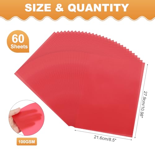 MECCANIXITY 60 Sheet Colored Vellum Paper 8.5" x 11", 100gsm Translucent Printable Vellum Sheets for Printing Wedding Invitations Inkjet Laser Printer, Red - color: Red