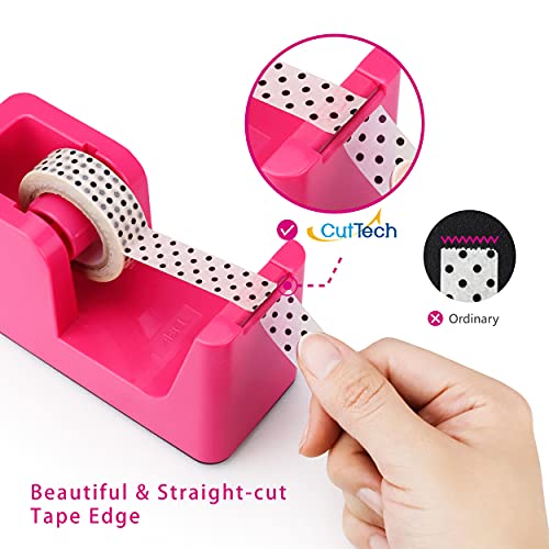 ABEL SimpleWork Desktop Tape Dispenser, Pink, 1 in Core, Non-Skid Weighted Base, Tape Cutter for Office, Home, School, and Crafts - color: Pink