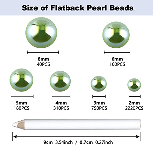 3600PCS Half Pearls for Crafts, Dark Green Flatback Pearls forTumblers Crocs Cups Scrapbooking, 2mm 3mm 4mm 5mm 6mm 8mm Faux Half Pearls, Imitation Loose Pearl Beads - color: Green AB