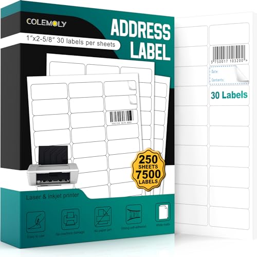 Address Labels 1" x 2-5/8" Matte Sticker Paper, 30 Up 250 Sheets (7500 Labels), Printable Shipping Mailing Labels for Inkjet & Laser Printer, White Blank Label Sheets for Small Business & Office - size: 250sheets, style: 30 up-1"x2-5/8"
