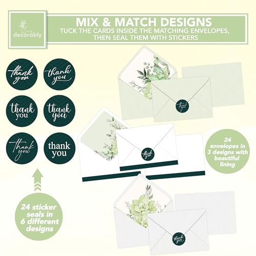 Decorably 24 Pack 6x4in Greenery Thank You Cards with Envelopes - style: Greenery