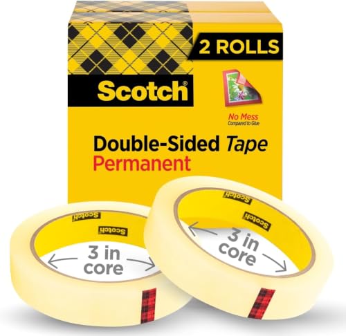 Scotch Double Sided Tape, 3/4 in x 1296 in, 2 Rolls (665-2P34-36) (Pack of 12) - size: 3 In (Pack of 12)