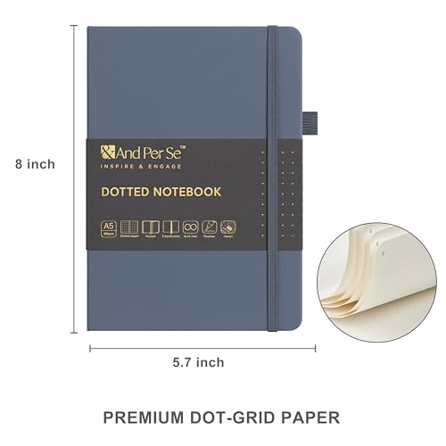 &And Per Se Junk Journal Kit, A5 Hardcover Dot Grid Journal Notebook Set for Beginners with Journaling Supplies Stencils, Stickers, Washi Tapes & Colored Pens Accessories (Dark Blue) - color: Dark Blue, size: 176-Dotted Journal Kit