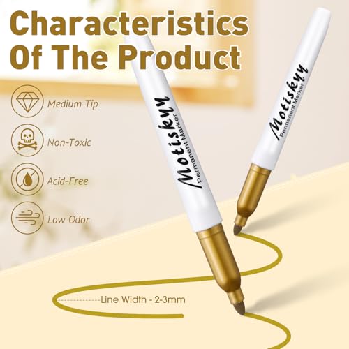 Motiskyy 120 Pcs Metallic Markers Medium Tip Paint Pens, Gold - color: Gold