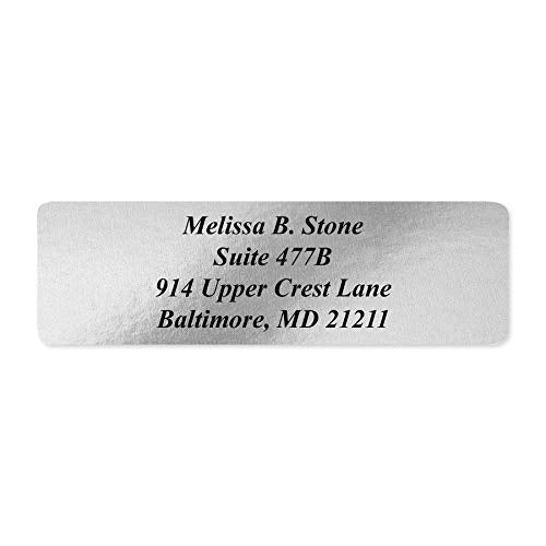 Silver Foil Personalized Return Address Labels with Elegant Dispenser - Roll of 250 Custom Stickers - color: Silver Foil, size: 250 Labels