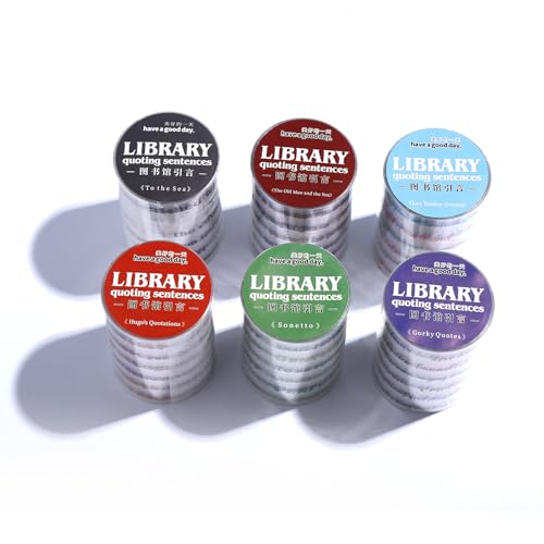 Alideco 6pcs Decorative Adhesive Tapes Vintage Alphabet PET Tape Great for Bullet Journal Supplies, Arts, Scrapbook, DIY Crafts, Planners (tushuguan) - color: tushuguan