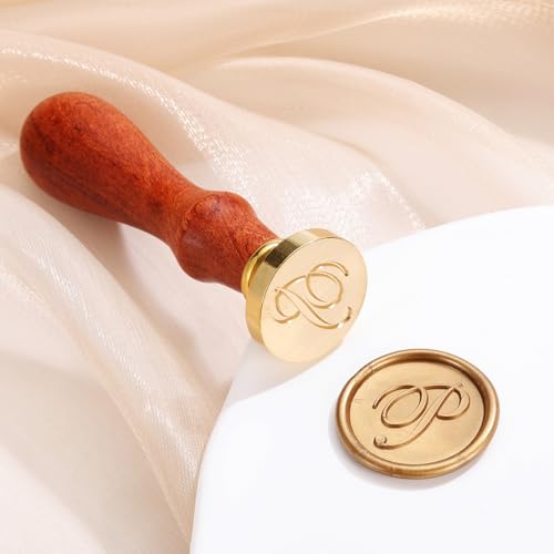 Yoption Handwritten Initial Alphabet Wax Seal Stamp, Letter P | Brass Head and Wooden Handle Sealing Stamp for Wedding Invitations, Envelopes, Christmas Cards, Gift Wrapping, Snail Mails - style: P
