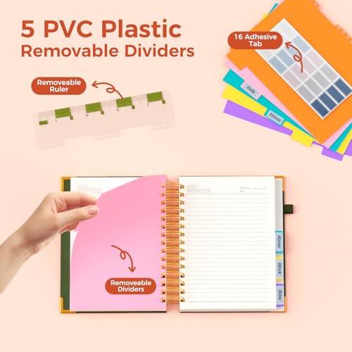XYark A5 Hardcover Spiral Notebook, 6.3"x8.5" College Ruled Notebooks with Removable Dividers Tabs & Ruler, 5 Subject Notebook 300 Pages, Small Lined Journal for Women Men School Work Office, Green - color: Green, size: 6.3"x8.5"(A5)