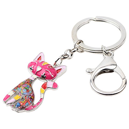 BONSNY Enamel Alloy Chain Cat Key Chains For Women Car Purse Handbag Charms keychains Gifts - color: Red