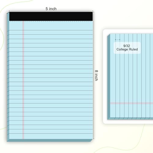 AILZFEI 6pcs Small Note Pad 5x8 College Ruled Blue Legal Pads Paper Notepads 6 Pack Study Back Writing Pads 5 x 8 Legal Pads Perforated Narrow Ruled Pads of Paper Blue - color: Blue
